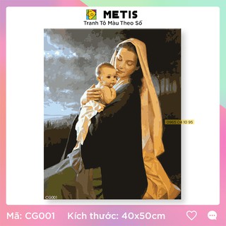 Tranh Số Hoá Công Giáo Mẹ Maria Tô Màu Theo Số Căng Khung Sẵn 40x50cm 30 Màu METIS