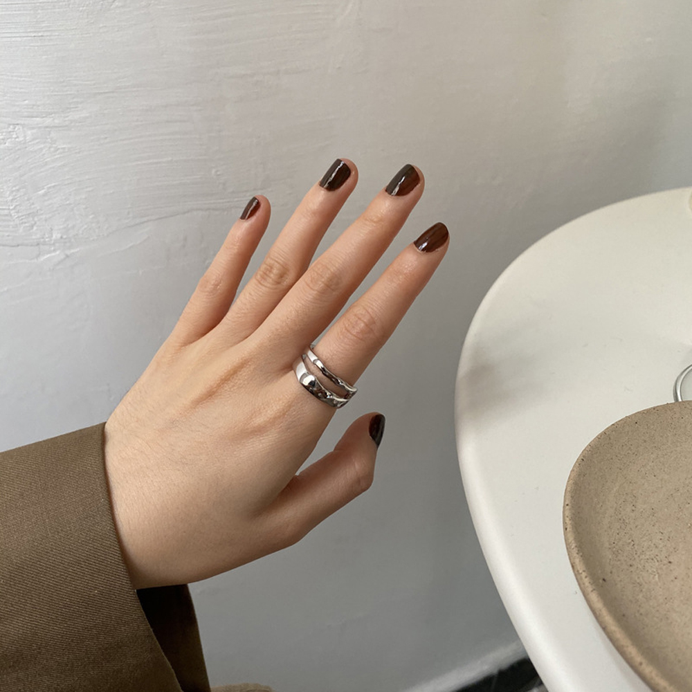 FORBETTER Elegant Adjustable Open Ring Fashion Party Accessories Finger Ring Women Wave Two Circle Trendy Creative Cool Alloy/Multicolor