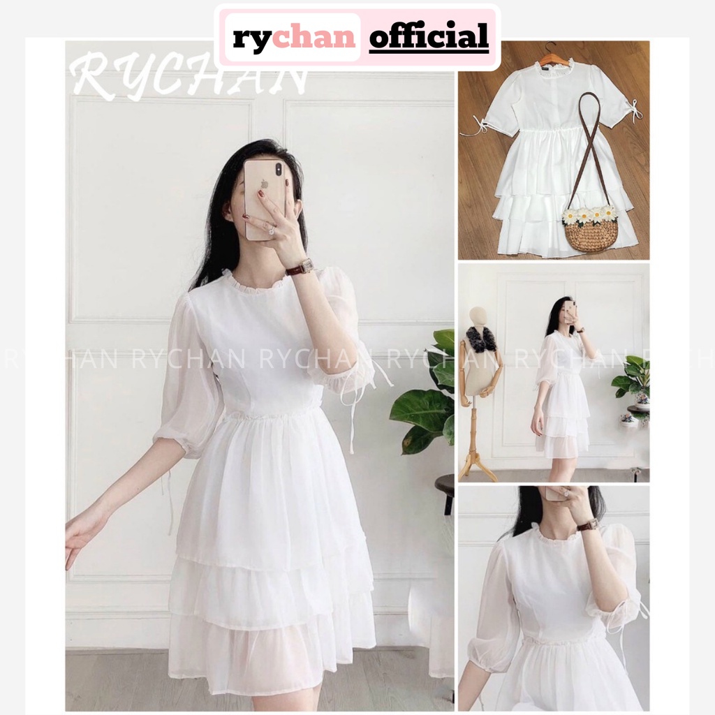 [ẢNH THẬT CUỐI] Đầm Xòe Trắng Tầng Babydoll Tay Phồng Lót Trong Dày Dặn - DX250