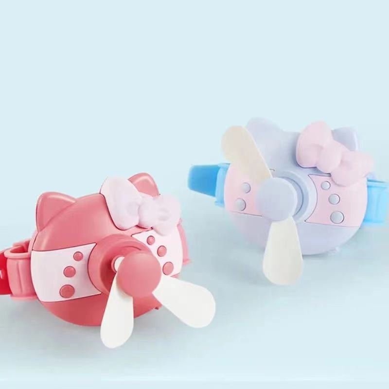 Quạt Đeo Tay Mini Hình Đồng Hồ Mèo Kitty Sạc Cổng USB Dùng Trong Nhà / Ngoài Trời Cho Bé