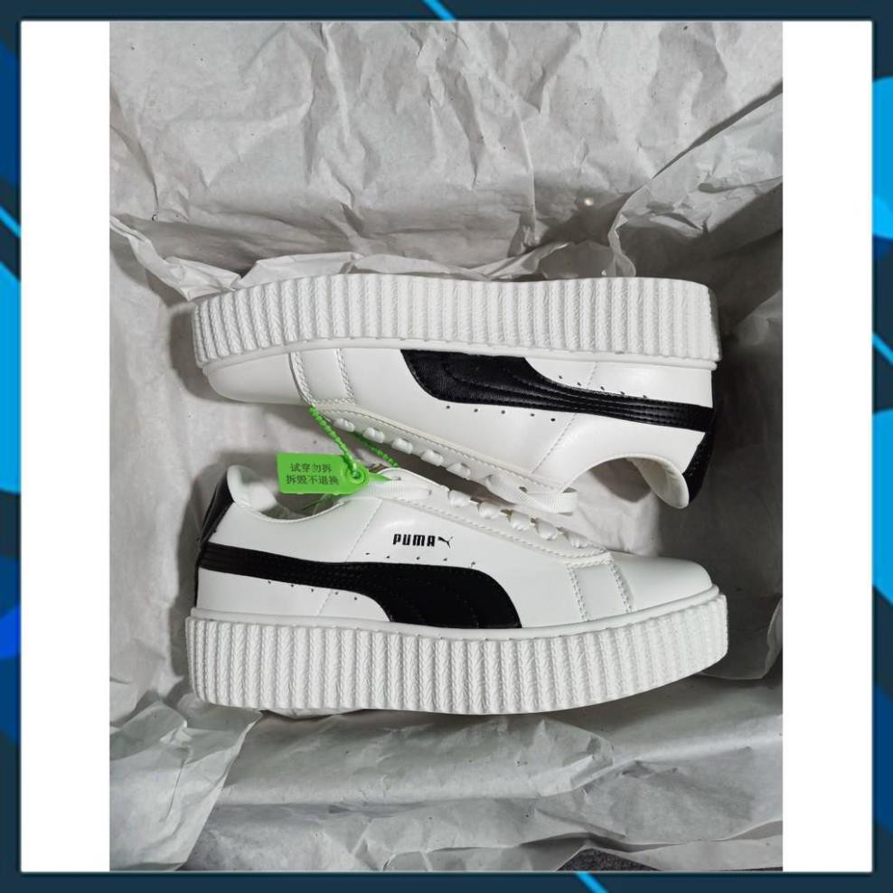 Giày thể thao sneaker nữ 𝐏𝐔𝐌𝐀 sọc đen - thân giày da đế cao su đúc - cổ thấp đế cao 5cm - màu sắc trắng đen | BigBuy360 - bigbuy360.vn