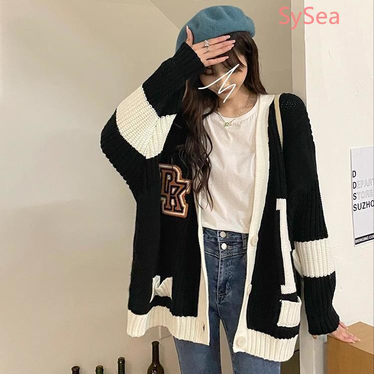 Áo cardigan tay dài dệt kim dáng rộng phong cách học đường mùa đông cho nữ