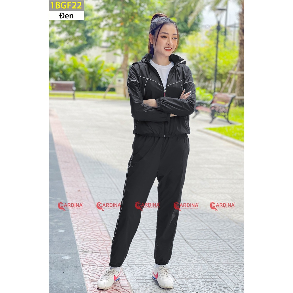 Bộ gió nữ 2 lớp lót lưới cao cấp CARDINA, vải gió trơn cản gió chống nước, phong cách thể thao năng động