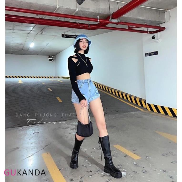 QUẦN SOOC ĐÙI JEAN RÁCH CẠP CAO