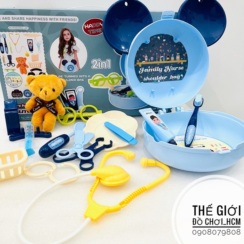 [MẪU MỚI-ĐẸP] Đồ chơi vali/túi bác sĩ hình gấu có dây đeo rất đáng yêu dành cho bé thích làm bác sĩ y tá