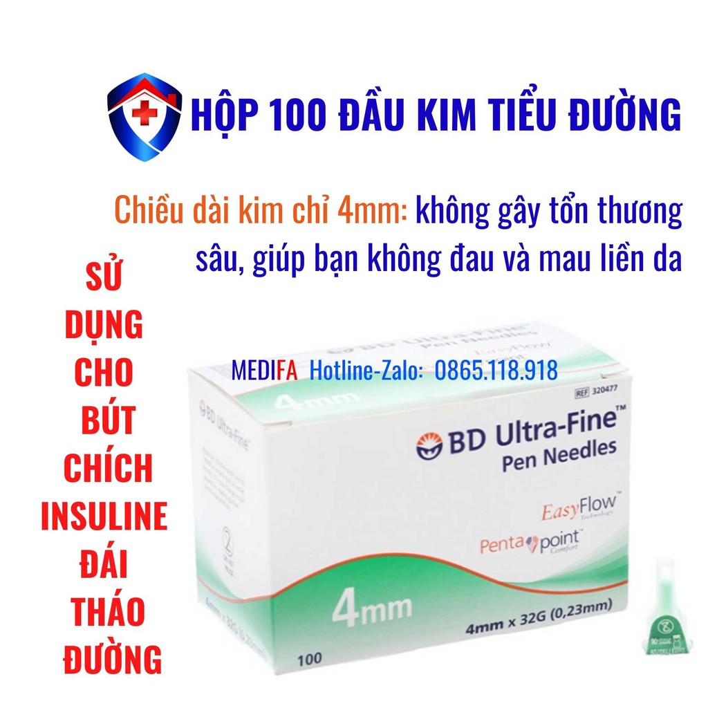 ✅ HỘP 100 ĐẦU KIM tiêm tiểu đường BD ULTRA - FINE (PEN NEEDLES) sử dụng cho bút chích Insulin đái tháo đường