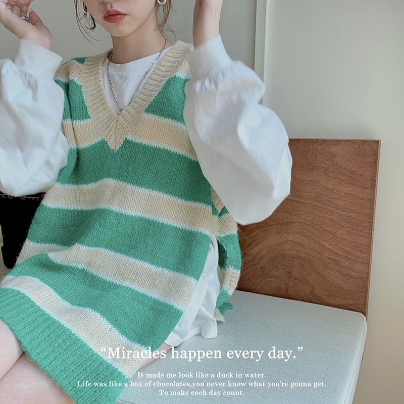 Áo dệt kim sát nách kẻ sọc màu sắc thời trang cho nữ 46308 | BigBuy360 - bigbuy360.vn
