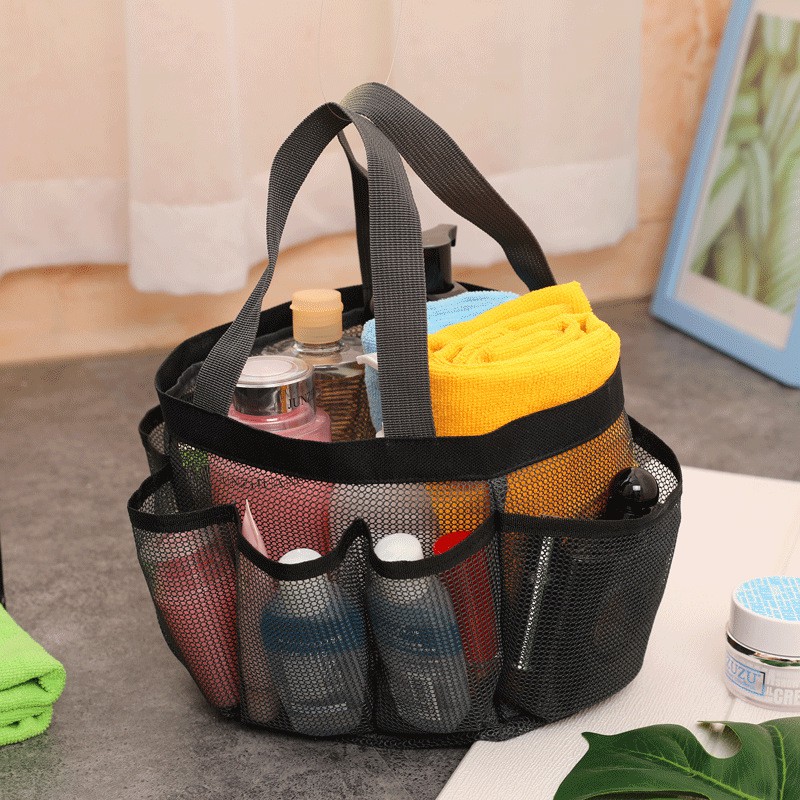 Portable Mesh Shower Bath Toiletry Organizer 9 Storage Pockets Tote Hand Bag