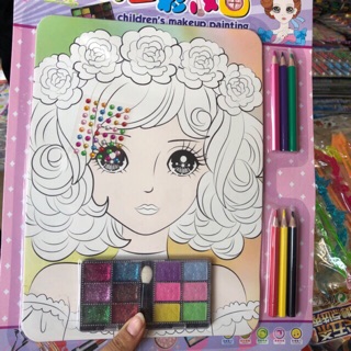 Bộ tranh tô màu nước cho bé nhiều phụ kiện kèm phấn mắt (5 tranh 1 bộ)