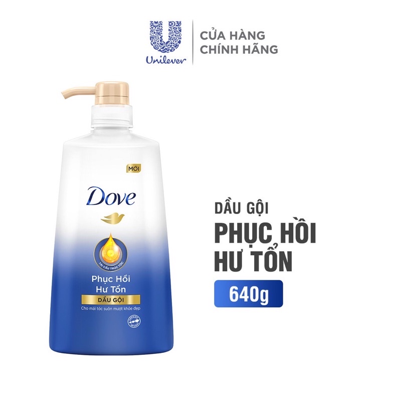 Dầu gội Dove Phục Hồi Hư Tổn Công nghệ độc quyền Định Vị Hư Tổn Chính Xác cho tóc suôn mượt, khỏe đẹp 650