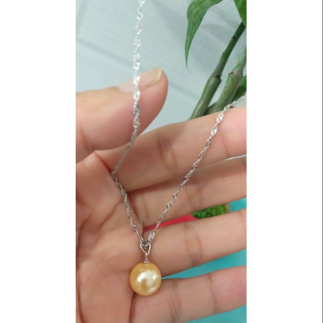 Dây chuyền bạc 925 thật, mặt ngọc vỏ trai (vỏ của con trai) màu vàng