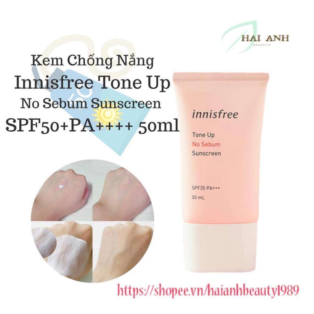 Kem Chống Nắng Innisfree Tone Up No Sebum Sunscreen SPF50+PA++++ 50ml (màu hồng)