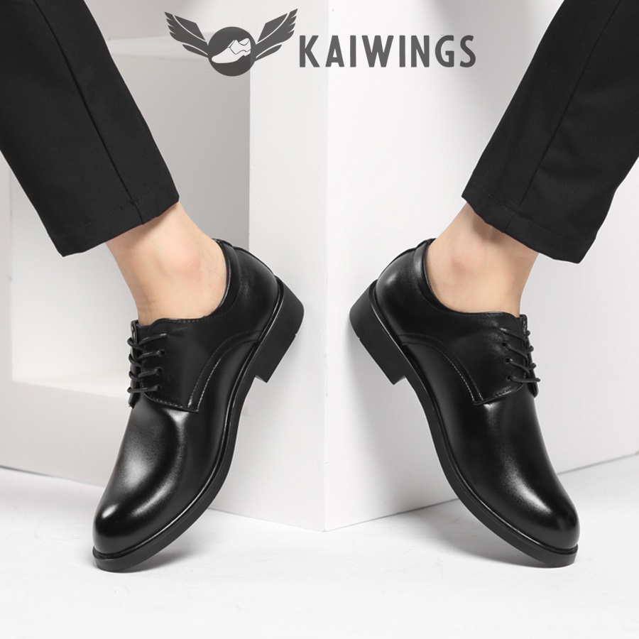 Giày Đen Nam Hàn Quốc Đẹp Buộc Dây Da Bò Thật KAIWINGS Giày Da Nam Công Sở Lịch Lãm GD55