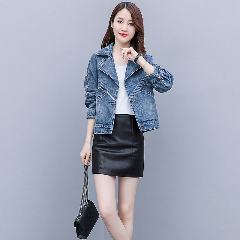 Áo Khoác Denim Dáng Ngắn Phong Cách Hàn Quốc Thời Trang Xuân Thu Cho Nữ
