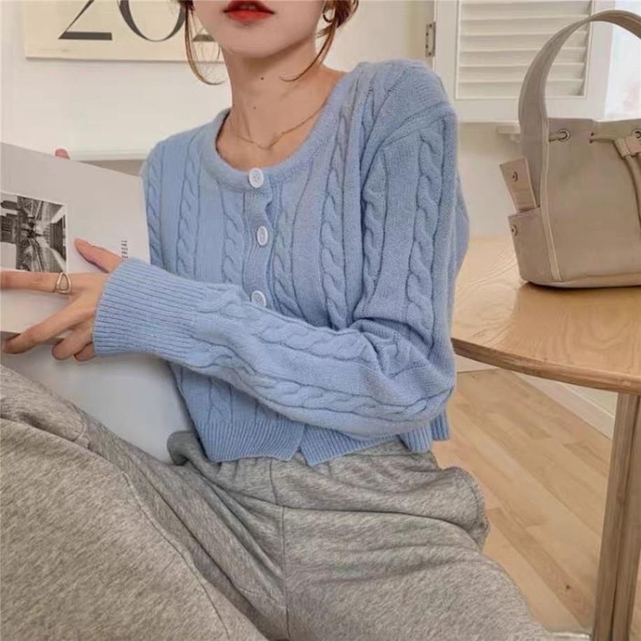 Áo len cadigan cổ tròn tay dài dáng croptop ôm đẹp hot 2022