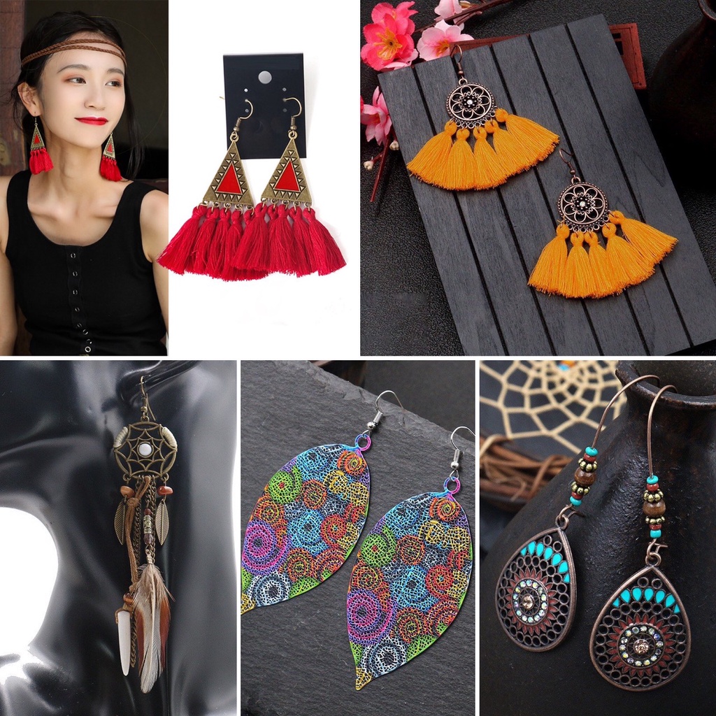 Bông tai boho phong cách vintage iLita khuyên hoa tai bohemian cổ điển nữ đẹp