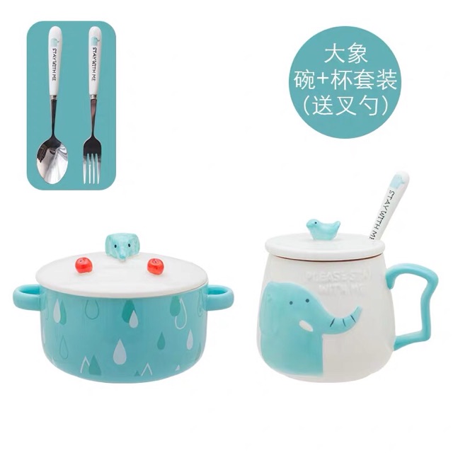 Set bát ăn mì gốm sứ cute