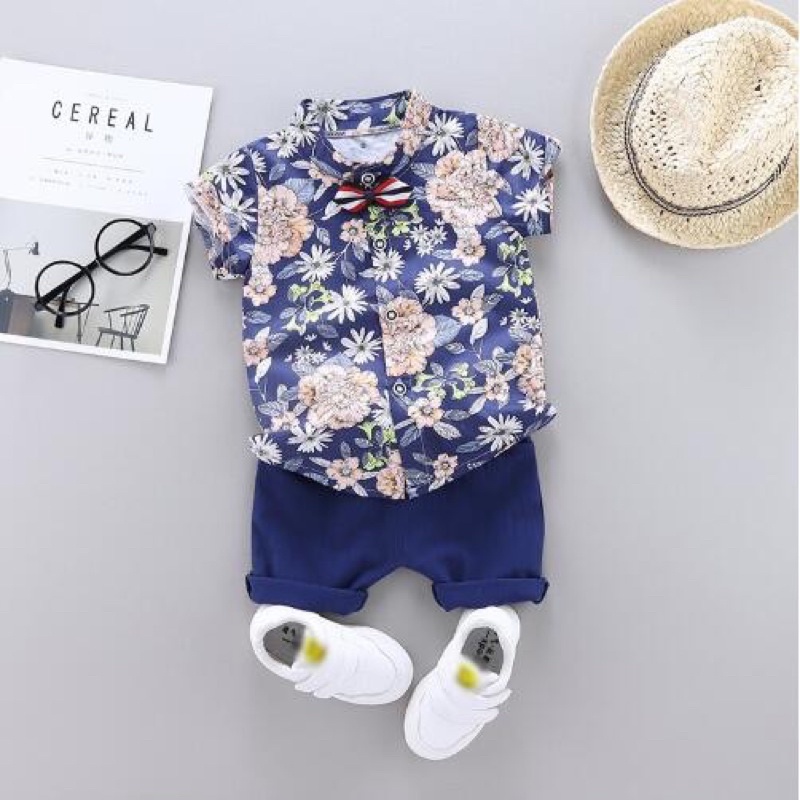 Set bộ áo sơ mi kèm quần phong cách Hàn Quốc cho bé trai 6-12m 8-10kg