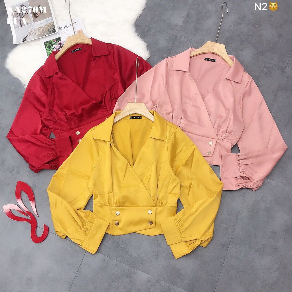 áo SƠ MI KIỂU CROPT CỔ ĐẮP CHÉO TAY DÀI 1 | BigBuy360 - bigbuy360.vn