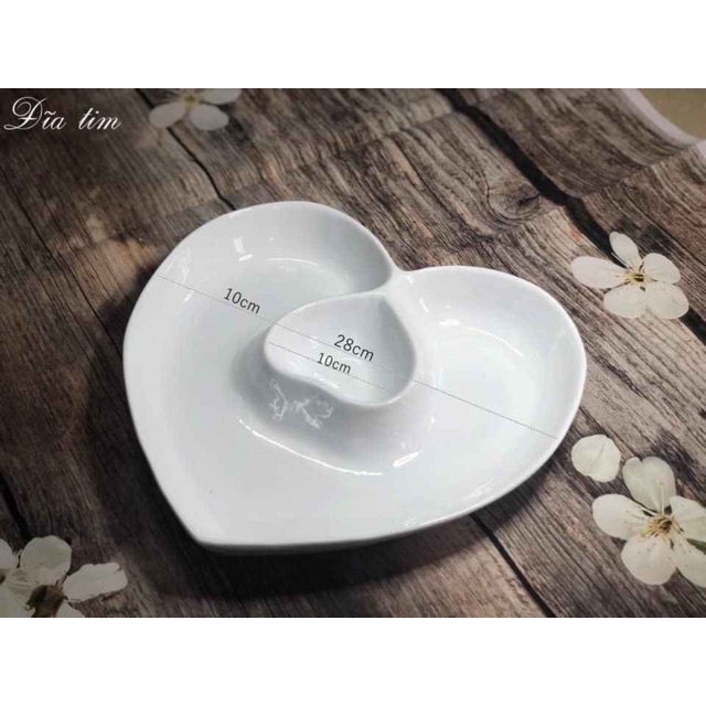 Đĩa tim 2 ngăn đựng thức ăn sứ Bát Tràng cực đẹp
