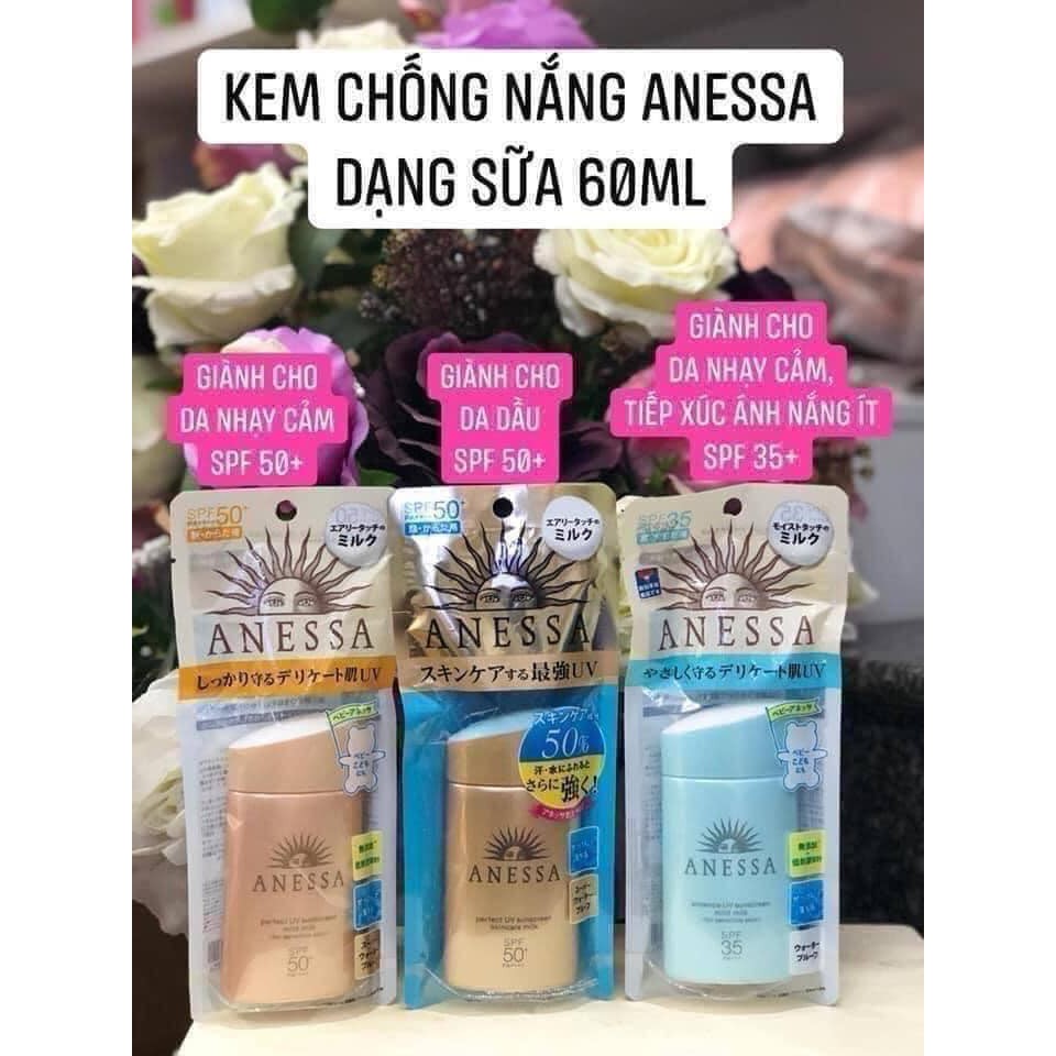 Kem chống nắng Anessa cho Da Nhạy Cảm màu xanh, Không Cồn, Cực Dịu Nhẹ cho Mẹ và Em Bé _Anessa Essence UV Sunscreen 60ml