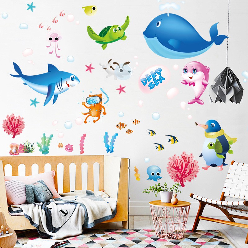 Decal dán tường - Giấy dán tường - thế giới cá ngộ nghĩnh cho bé xl7225- kiddecals