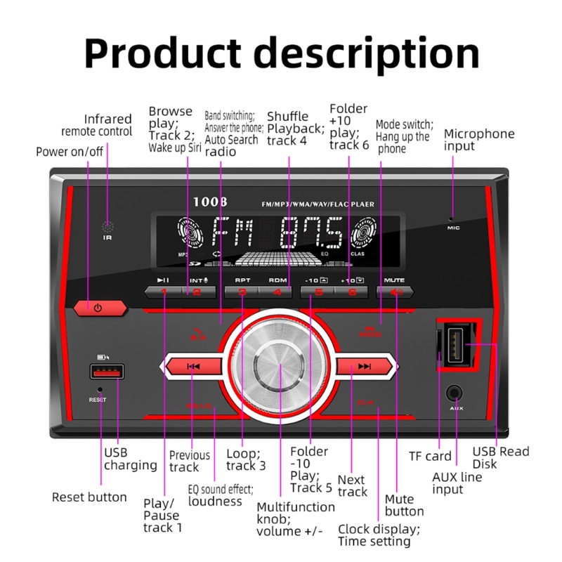 Usb AUX FM Bluetooth Hai Din Hỗ Trợ Điều Khiển App Cho Xe Hơi