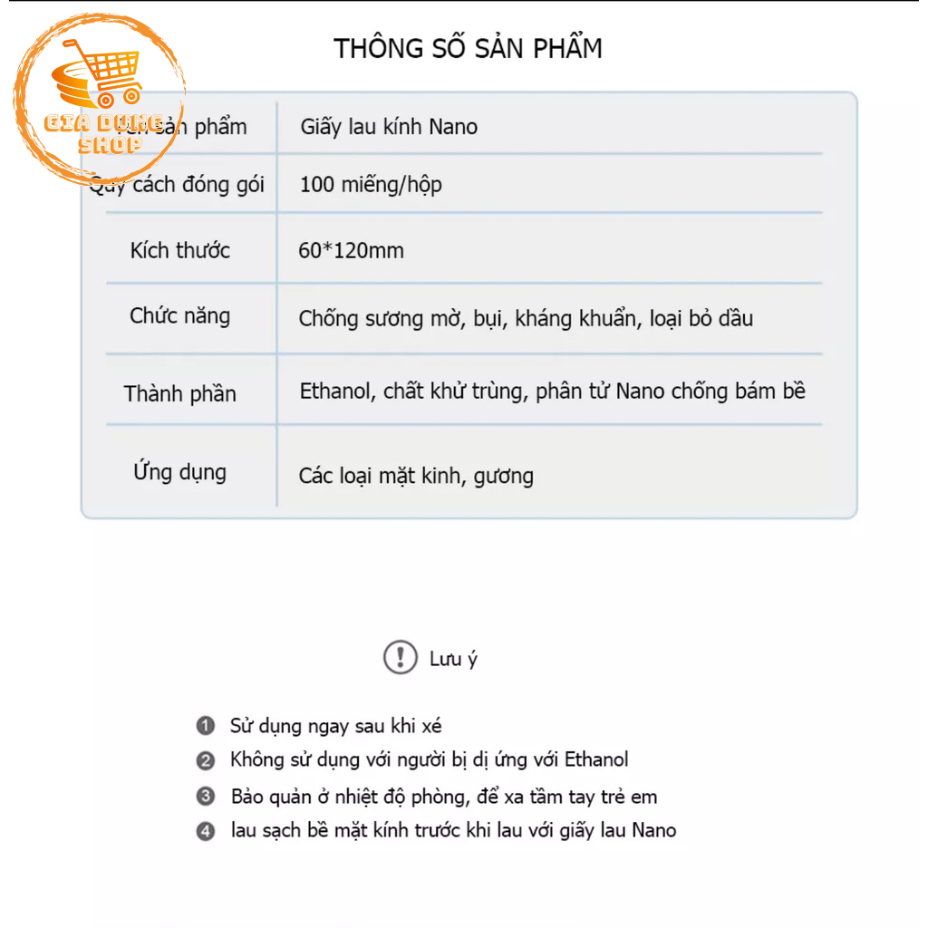 Khăn Giấy Lau Kính Nano Chống Hơi Nước, Mờ Sương, Vân Tay, Bụi Bám (Hộp 100 Miếng)