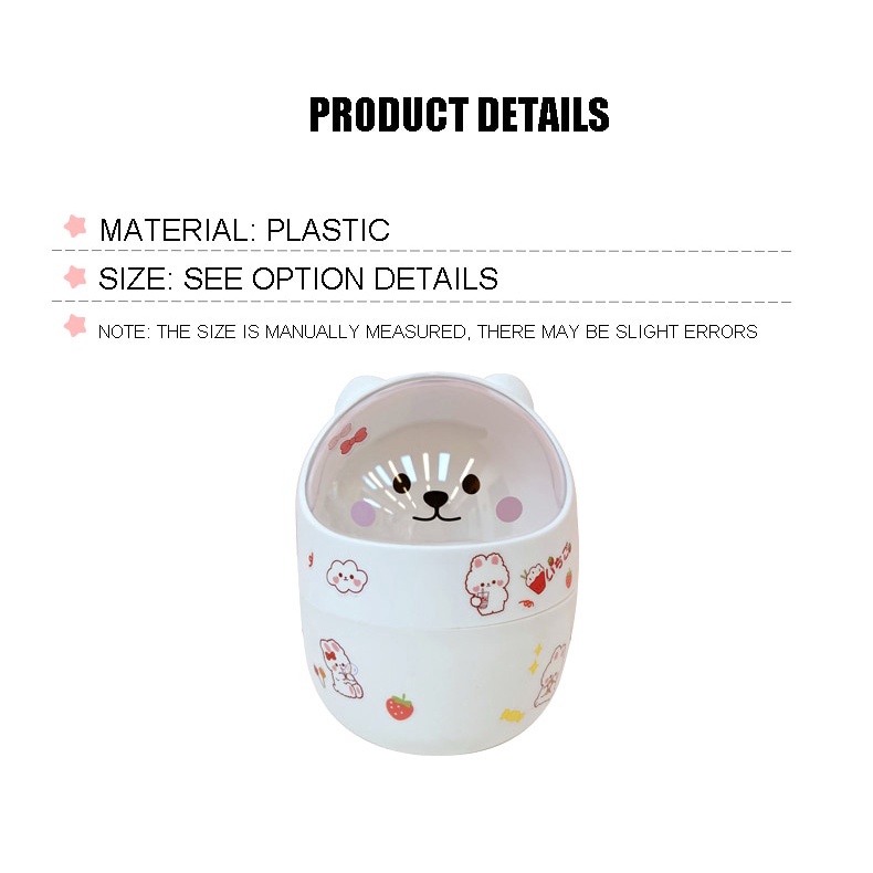 HMD0025 Thùng rác mini để bàn 🔥FREESHIP🔥 Thùng rác gấu có nắp dễ thương tặng sticker – Hộp đựng bút đa năng