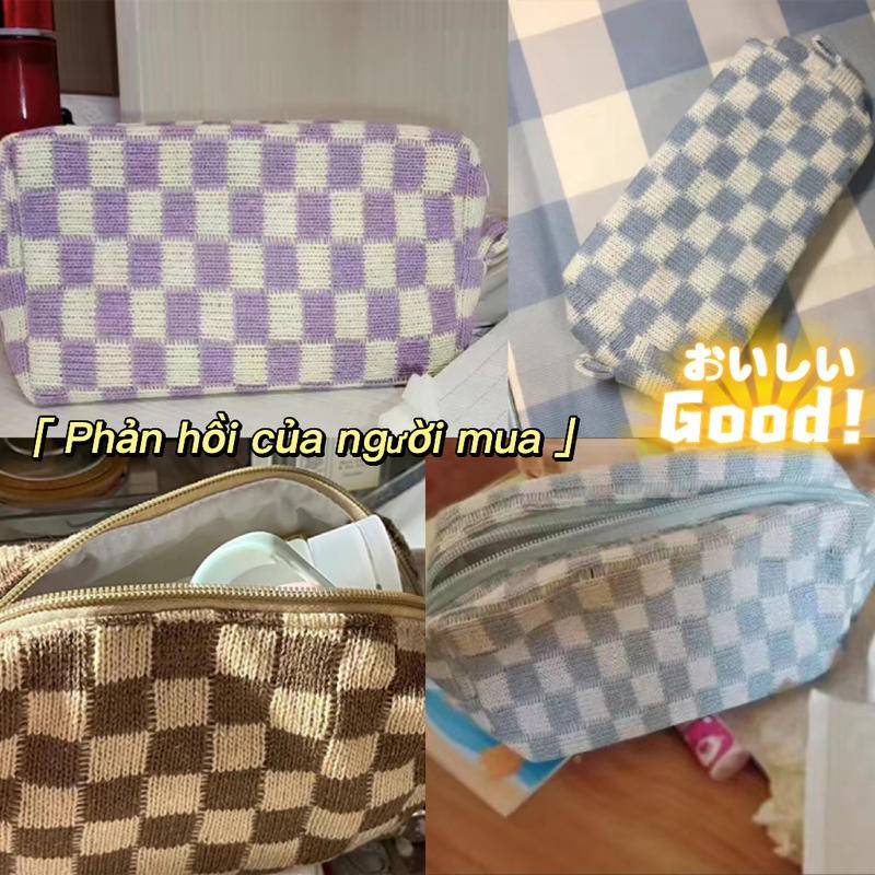 ⭐ iLado ⭐ Túi dễ thương theo chủ đề iLado Nylon mạng tinh thể phong cách ca rô túi có dây kéo nhỏ hộp đựng bút ba chiều bút dễ thương có dây kéo văn phòng túi đựng đồ cá nhân Phong cách nữ tính nhẹ nhàng