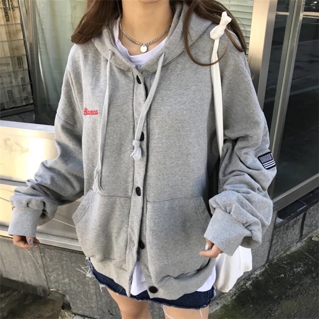 Áo khoác ulzzang cài nút xám | BigBuy360 - bigbuy360.vn