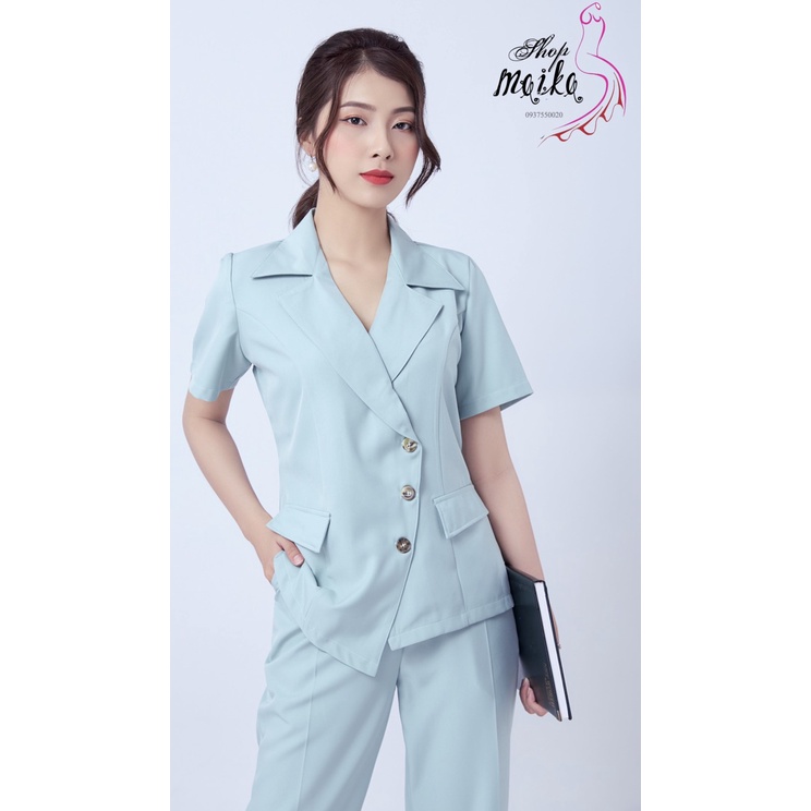 Bộ Vest Nữ Công Sở Tay Ngắn Cao cấp MAIKA form Chuẩn mặc cực tôn dáng, Chất cotton lạnh và có túi hai bên - VS5010 | BigBuy360 - bigbuy360.vn
