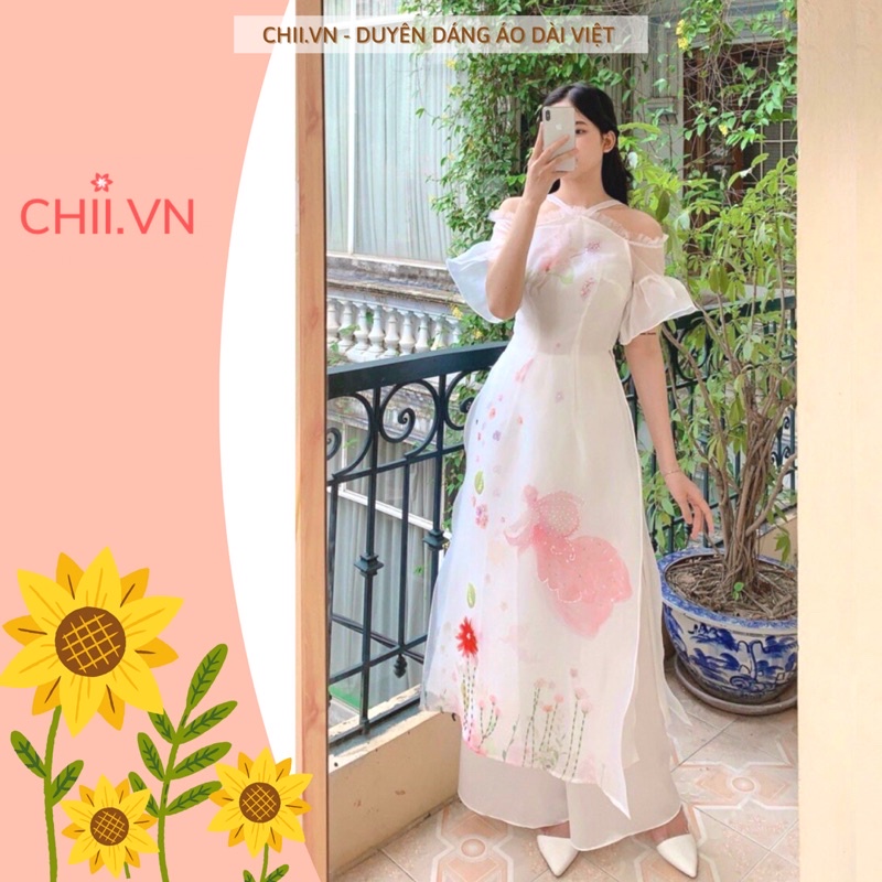 Áo Dài Tơ Organza Dáng Tiểu Thư Đính Hạt Cao Cấp, Áo Dài Cách Tân Ngọc Kiều 4 Tà Cưới Hỏi, Chụp Ảnh Đẹp