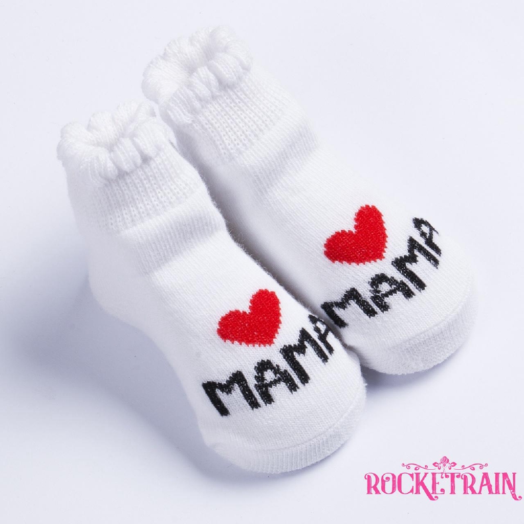 Vớ cotton in chữ I LOVE MAMA / PAPA cho em bé 0-6 tháng tuổi