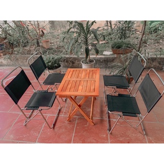 combo 4  ghế dù 1 bàn gỗ xếp