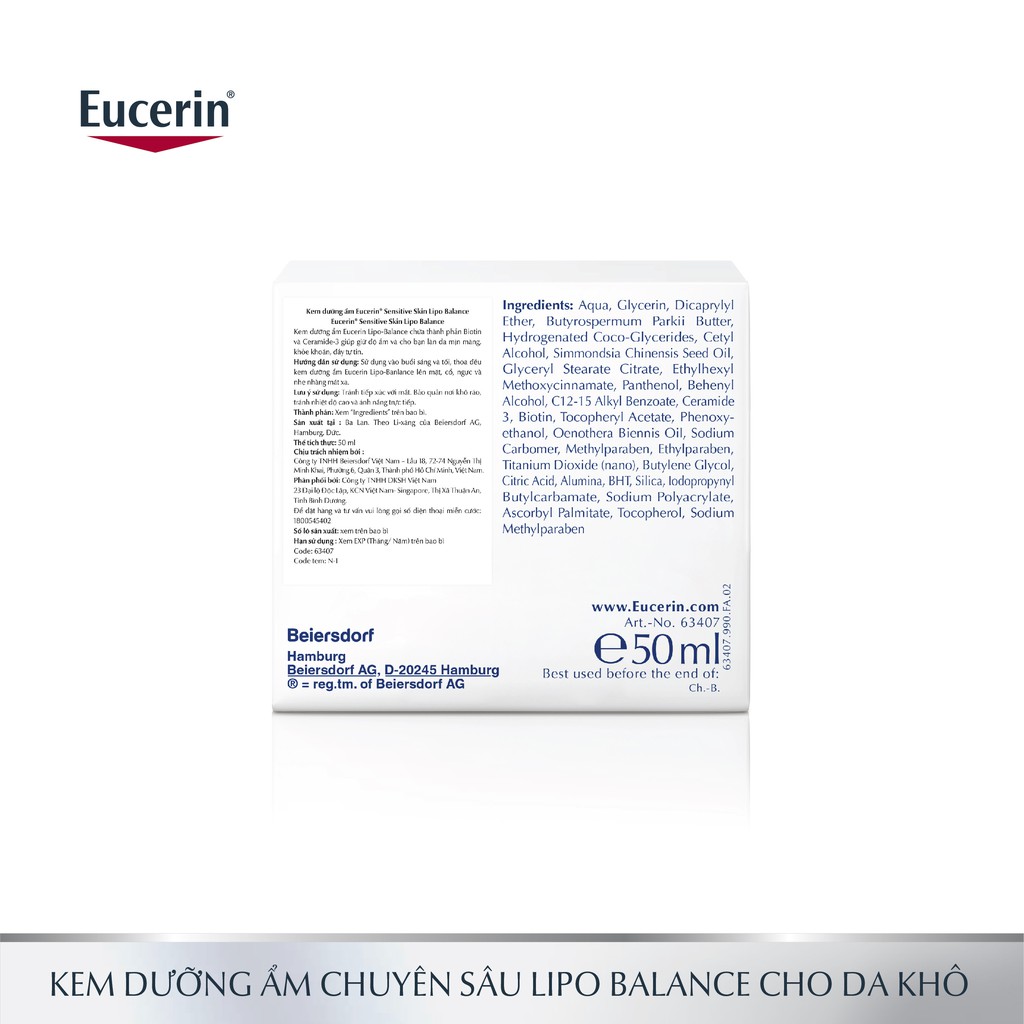Kem Dưỡng Ẩm Eucerin Lipo Balance (50ml) Cho Da Khô Và Nhạy Cảm [Hàng Chính Hãng]