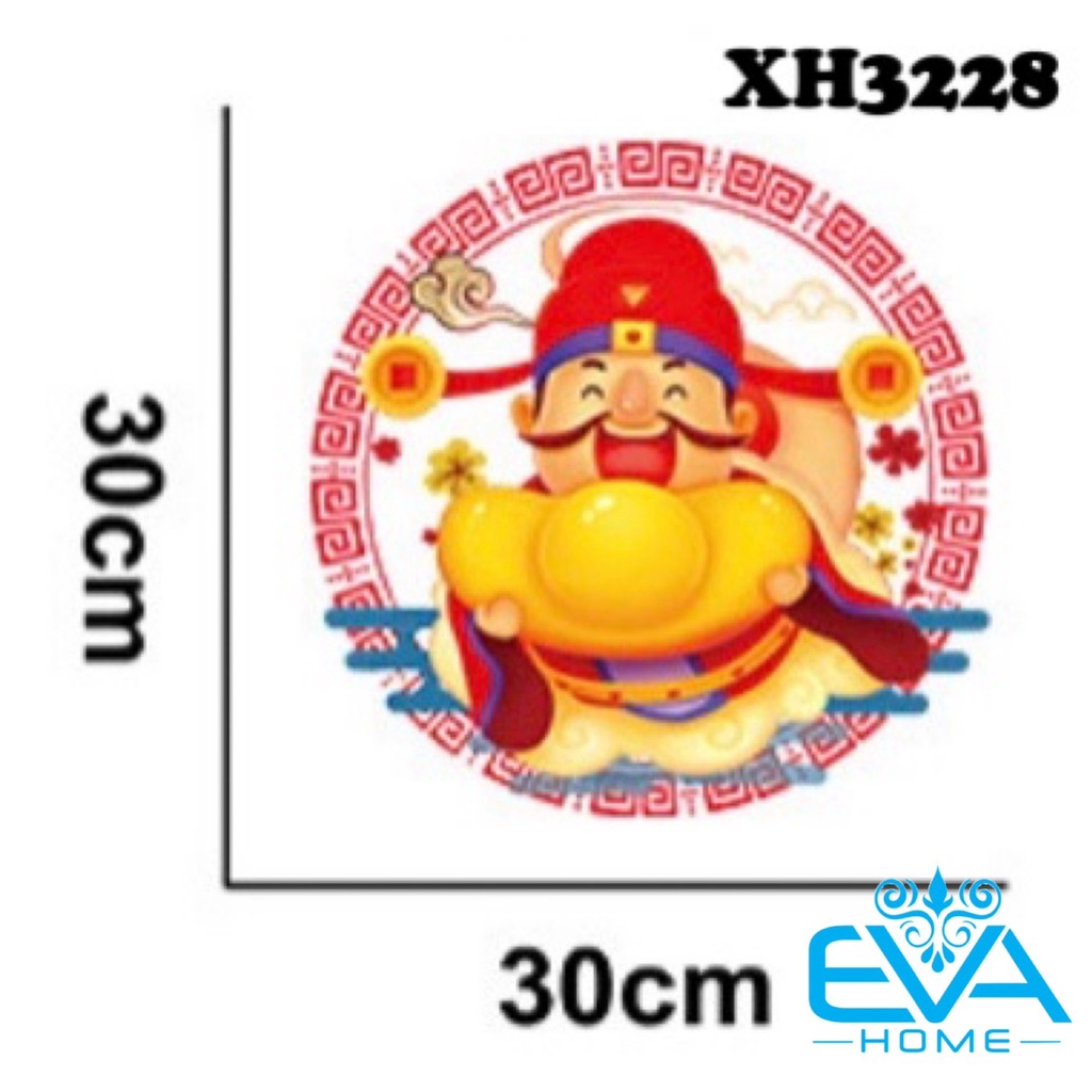 Decal Dán Tường Dán Kính Trang Trí Tết Họa Tiết Thần Tài Ôm Thổi Vàng Đón Xuân XH3228 M3595