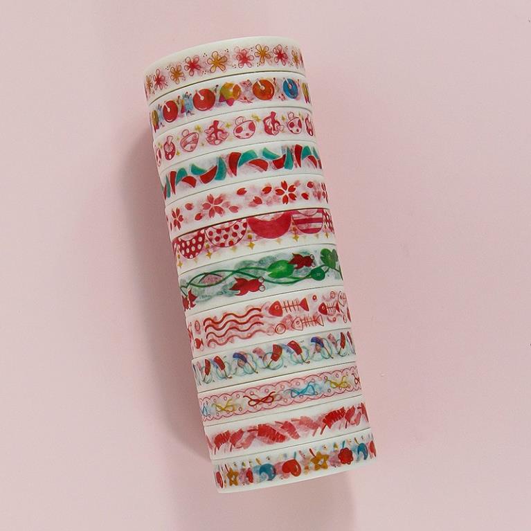 Set 12 Băng dính washi tape loại 1cm x 3m nhiều mẫu cute hàng cao cấp