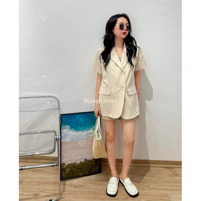 Set đồ nữ áo khoác vest 3 chi tiết kèm quần short + áo 2 dây mặc trong bảng màu vintage - Ảnh thật Yena Closet | BigBuy360 - bigbuy360.vn