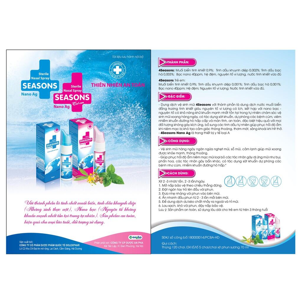 Xịt mũi Seasons- Nước muối biển sâu giúp làm sạch bụi bẩn, chất nhầy chai 75ml