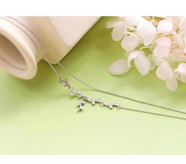 Lắc chân sao cành lá oliu dây bi kép bạc thật