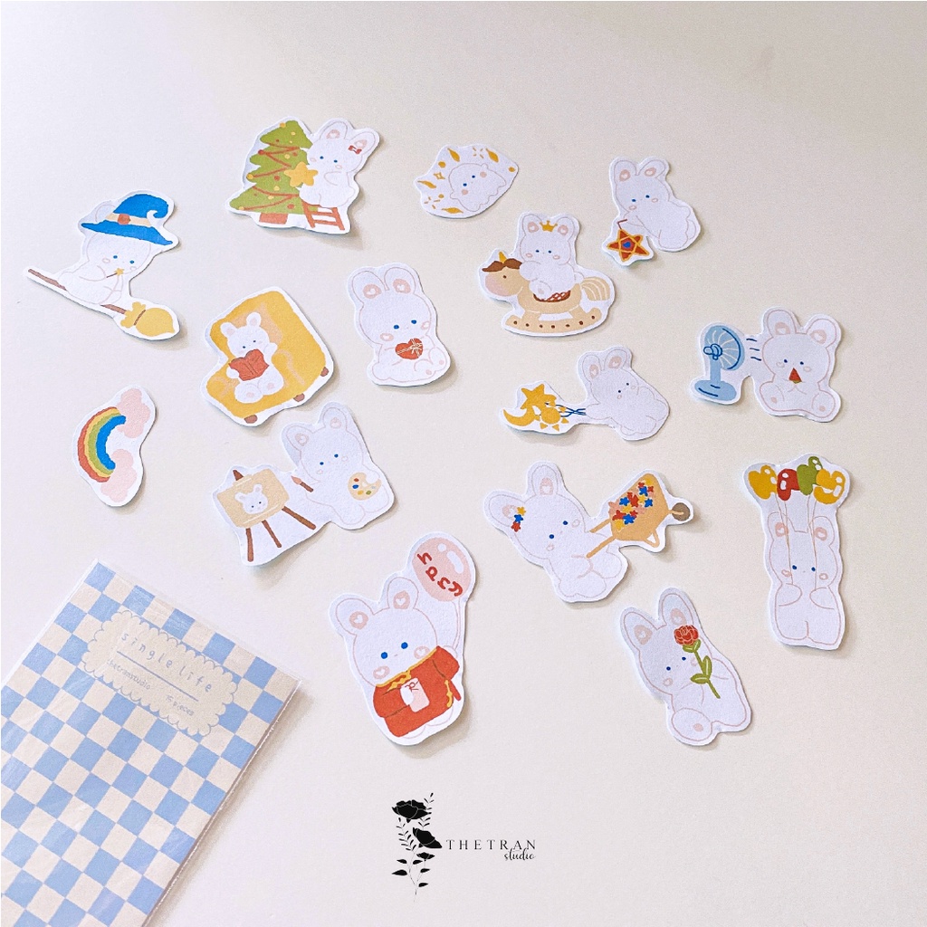 Bộ 15 sticker cute chú thỏ đáng yêu trang trí sổ tay / little bunny sticker pack / thetranstudio