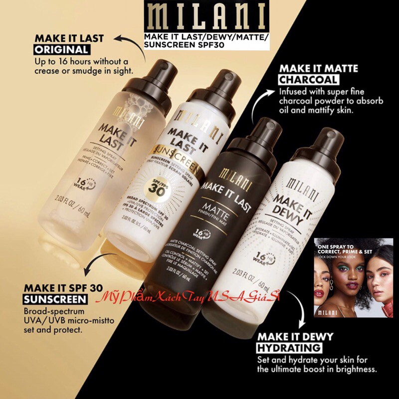 Xịt khoáng khóa nền giữ lớp trang điểm MILANI Make It Dewy / Make It Last / Make It Last Matte Charcoal 60ml | BigBuy360 - bigbuy360.vn
