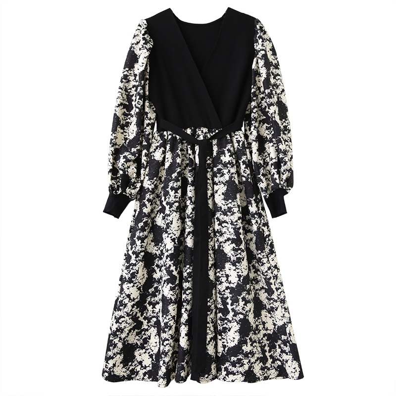 Đầm ZHELIHANGFEI tay dài dáng dài qua gối thời trang theo phong cách retro