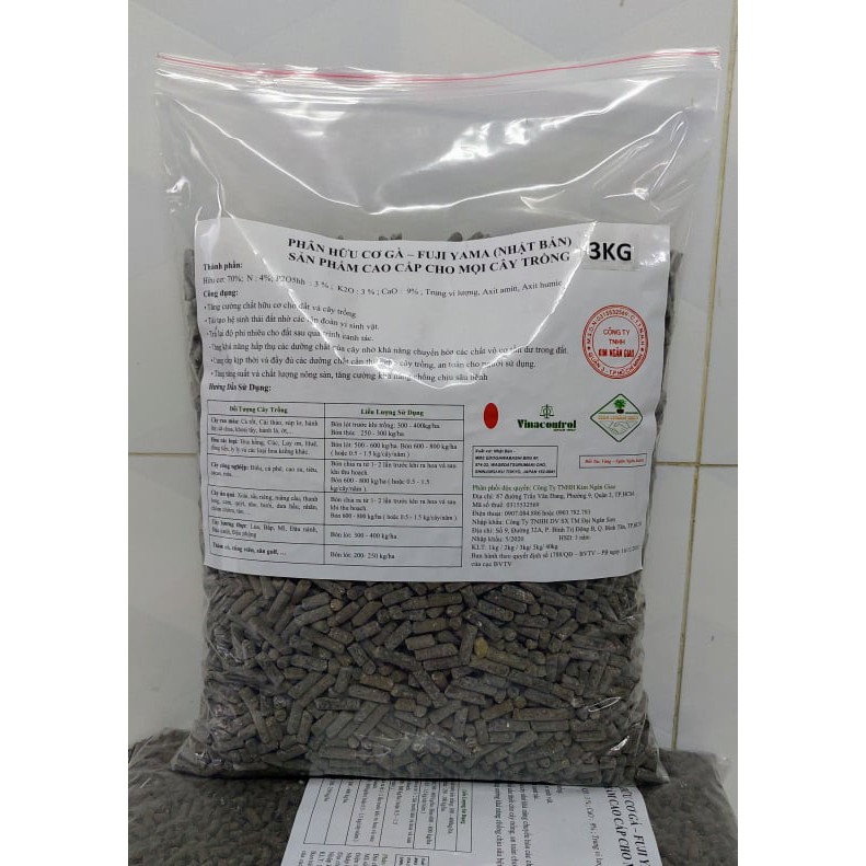 PHÂN GÀ HỮU CƠ FUJIYAMA (NHẬT BẢN) - BAO 3KG - SẢN PHẨM CAO CẤP CHO MỌI LOẠI CÂY TRỒNG
