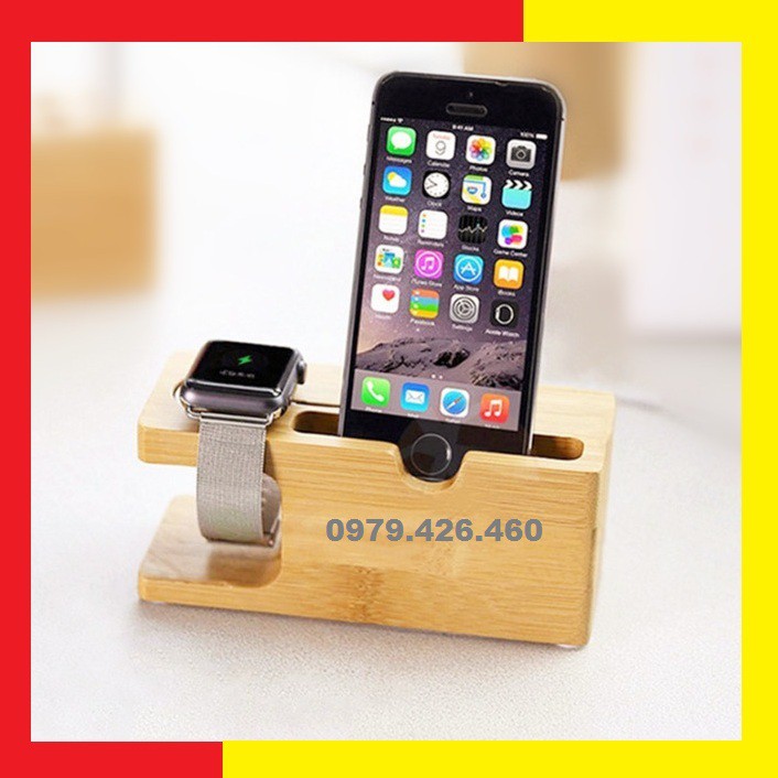 Đế Dock Sạc Đỡ Điện Thoại Đồng Hồ Thông Minh, Bộ Sạc Gỗ Kèm Giá Đỡ Đa Năng  Iphone, Iwatch, Android