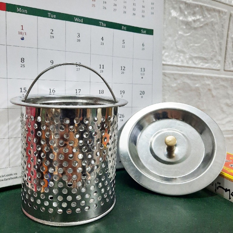 Giỏ, ống lọc rác và nắp đậy bồn rửa bát, bồn rửa chén bằng INOX tiện dụng cho nhà bếp