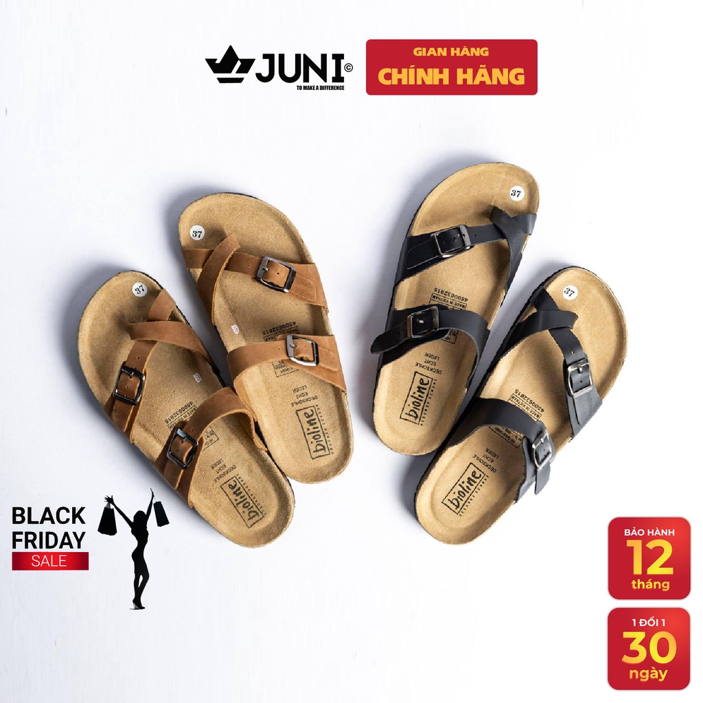 [DA BÒ THẬT] D06-Dép da bò xỏ ngón, quai chéo Birken Bioline Unisex (Đế trấu) – Juni Store