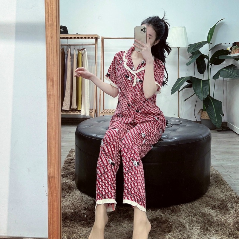 BỘ PIJAMAS CHẤT LỤA PHÁP CỔ VIỀN BÈO HÀNG THIẾT KẾ