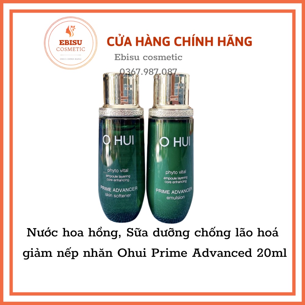 Cặp Nước Hoa Hồng Và Sữa Dưỡng Trắng, Căng Bóng Da Ohui Prime Advancer Skin Softener 20ml_HÀNG NHƯ HÌNH